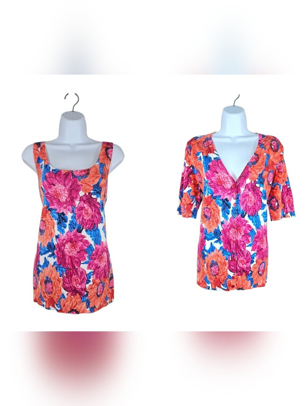 Talbots pink orange blue floral sweater set Womens Medium